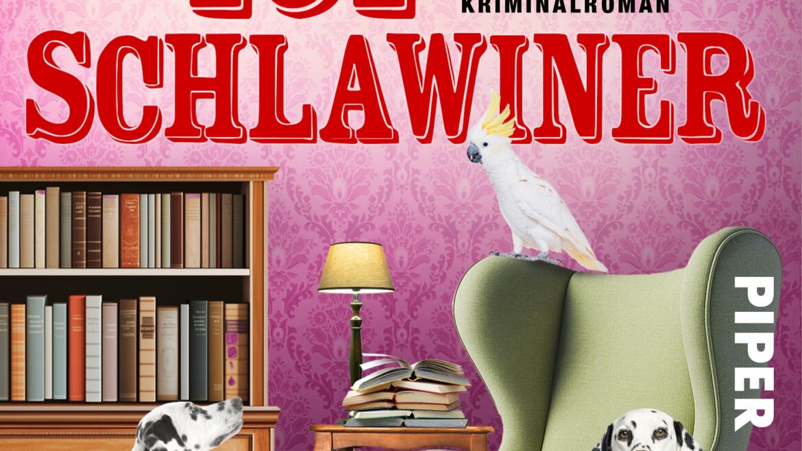 Das Buchcover zeigt eine farbenfrohe, humorvolle Szene mit mehreren Dalmatinern und einer weißen Taube, die um einen hellgrünen Sessel und ein Bücherregal mit bunten Bücherstapeln gruppiert sind. Im Hintergrund ist eine stilvolle Deckenlampe zu sehen, und die Wand ist in einem sanften Rosa gehalten. Der Titel „101 SCHLAWINER“ ist in großer, roter Schrift platziert, darunter steht „KRIMINALROMAN“ in schwarzer Schrift. Der Autor Jürgen Seibold wird oben auf dem Cover genannt, und das Verlagslogo „PIPER“ befindet sich an der unteren rechten Ecke.